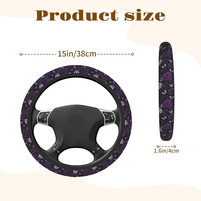 Steering Wheel Cover Accessories Neoprene Cover, Breathable Non-Slip Easy to Install Suitable for Women Men, 14.5-15.5 Inch for Car SUV Van Truck Universal - Purple Rose