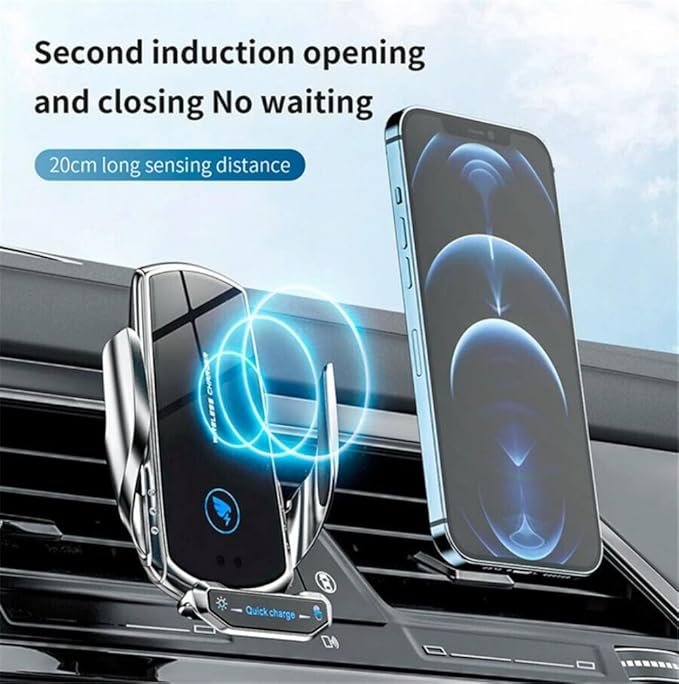 15W Wireless Car Charger Automatic Sensor Clip Charging Bracket Mobile Phone Holder - (Black)