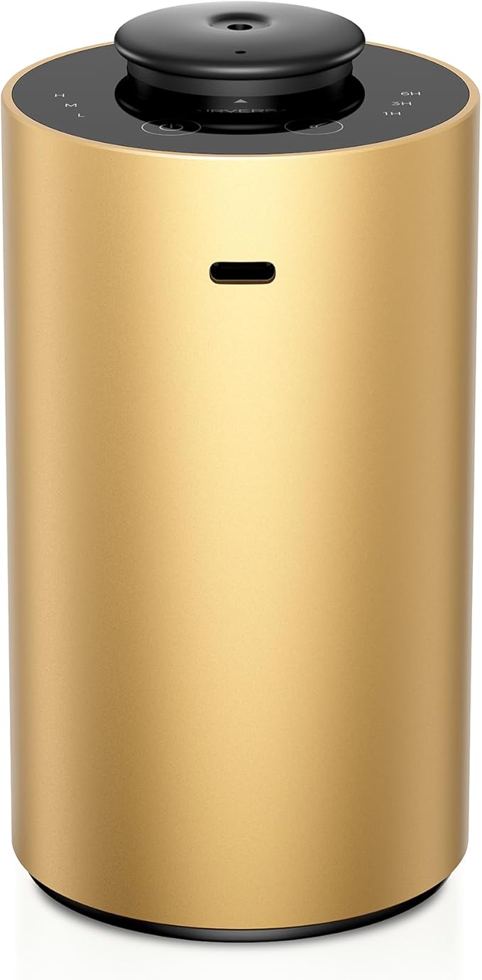 Airversa Waterless Essential Oil Diffuser for Home, Rechargeable and Portable Scent Diffuser with 3 Countdown Timers & Mist Levels for Car Room Studio Office, Scenta Lux Premium Metal Gold