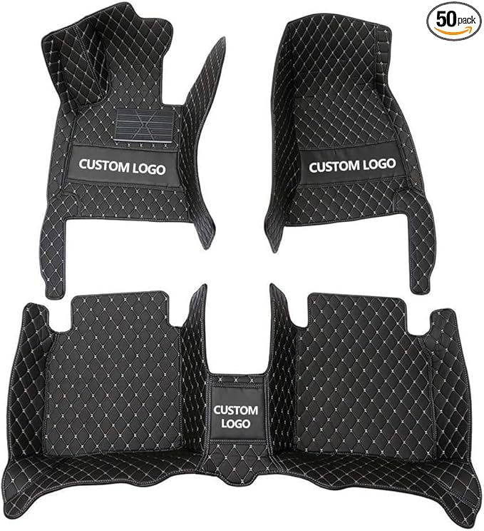 Custom Floor Mats for Cars，Luxury Full Coverage All Weather Car Floor Mats，Leather Car Mat Set ， Floor Mats for 99% of Cars, Trucks & SUVs (Black Rice)