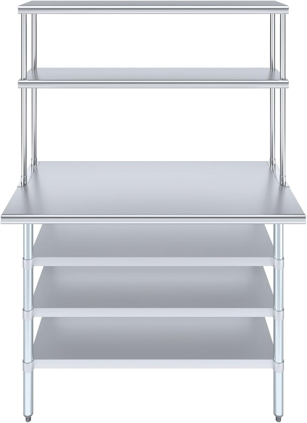 Amgood (24" x 48" Stainless Steel Work Table with 3 Shelves and 12" Wide Double Tier Overshelf | Metal Kitchen Prep Table & Shelving Combo | NSF