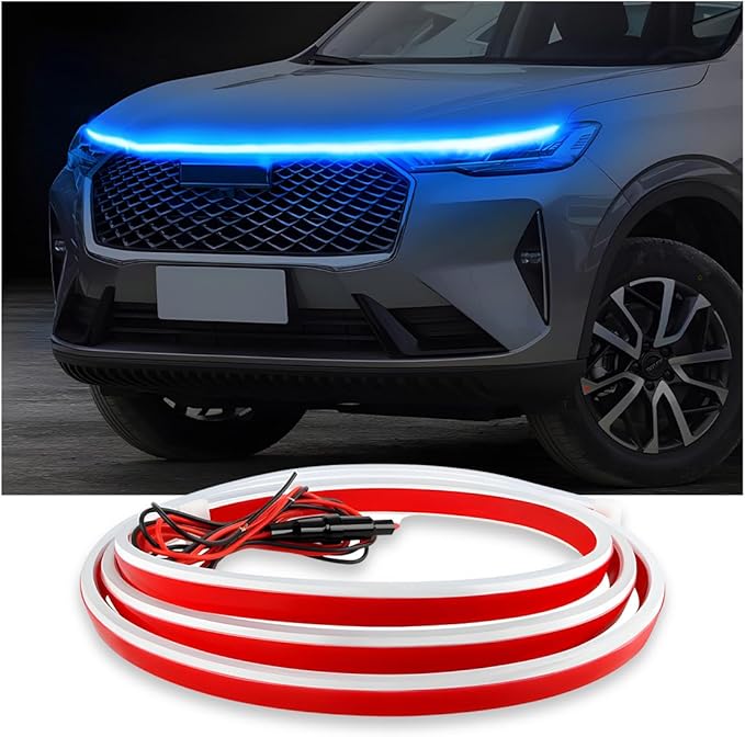 Car Hood Light Strip, 59 Inches Flexible DRL Dynamic Scan Start up Hoodbeam Kit, Waterproof 12V LED Headlight Strips Engine Cover Decoration, Exterior Car Accessories
