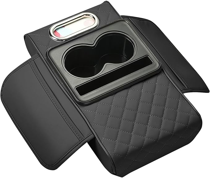 Car Armrest Cushion, 5-in-1 Center Console Cover with 2 Storage Bags Cup Holder, Cup Holder Tissue Slot Phone Slot for Car, Universal Car Armrest Box Cover Protection Pad for Most Vehicles (A)