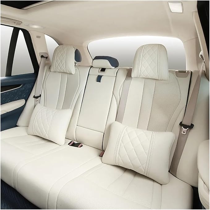 Car seat headrest Leather Car Fit for Seat Rest Cushion Headrest Car Neck Pillow Fit for BMW (Color : Black-01)
