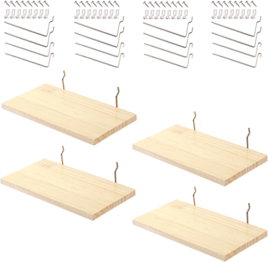 Shelves for PegBoard, Pine Wooden Pegboard Shelf Wall Organizer, Wooden Board for Walls Home, Garage Tool Storage, Office Organization, Kitchen, Craft Room,4 Pack