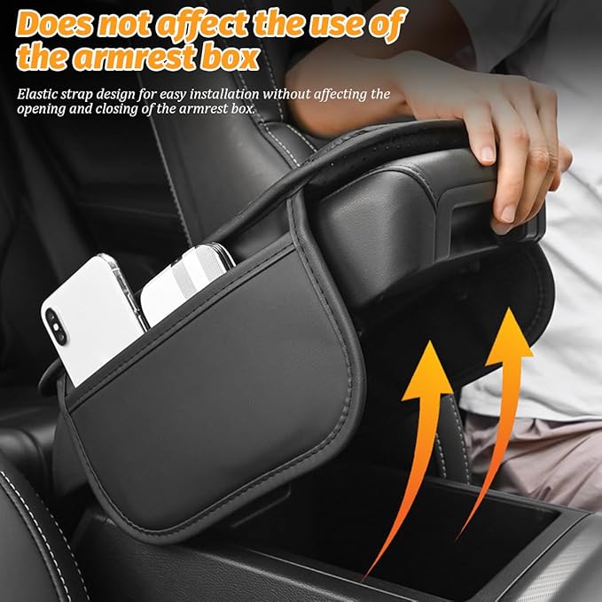 Car Center Console Cover, Leather Vehicle Armrest Box Pad with 2 Storage Bags, Automotive Interior Arm Rest Cushion Protector Accessories, Universal for SUV Sedan Truck (Wine Red)