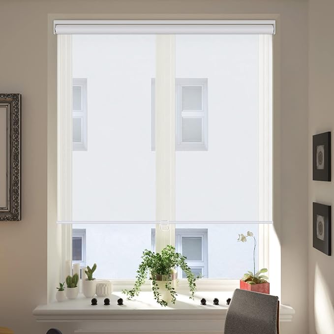 LUCKUP Light Filtering Roller Shades for Windows, Cordless Semi Sheer Solar Blinds with 5% Openness Free-Stop Window Shades for Home & Office, White 20" W x 72" L