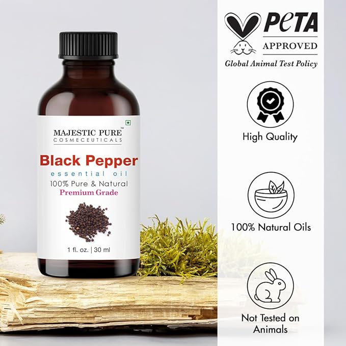 Majestic Pure Essential Oil with Glass Dropper - 100% Pure and Natural - Essential Oils for Diffuser, Aromatherapy, Soap and Candle Making, Black Pepper Essential Oil, Black Pepper Oil, 1 Fl Oz