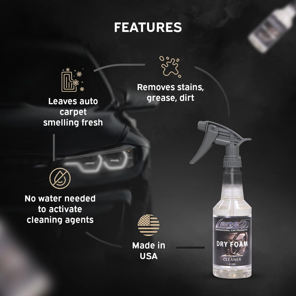 LANE'S Carpet Cleaner Spray- Carpet Cleaner Foam, Removes Odor, Fights Tough Dirt and Stains, Professional Grade Cleaning Spray E-209-16 ounces