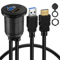 BATIGE USB 3.0 HDMI Car Mount Flush USB Port Cable, Alloy Shell HDMI USB3.0 Dash Panel Extension Cable with LED Indicator for Car Boat Motorcycle -3ft
