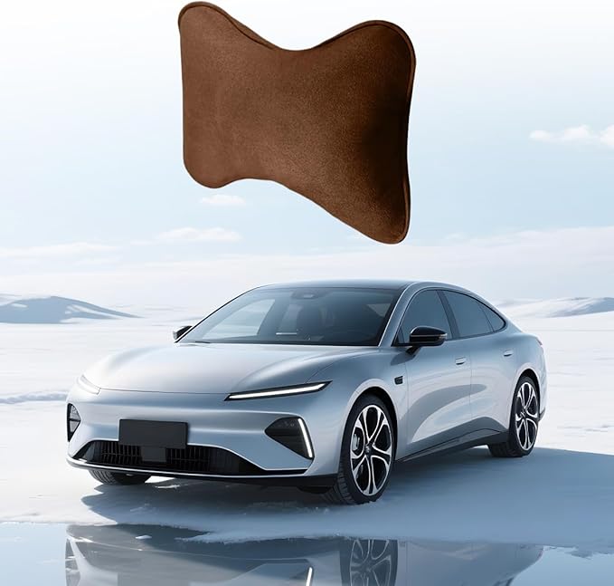 Car Headrest Pillow, Suede Soft Comfortable Breathable Vehicle Seat Neck Support Cushion with Adjustable Strap, Ergonomic Design Auto Head Rest Pad, Universal for Sedan RV Truck (Brown)