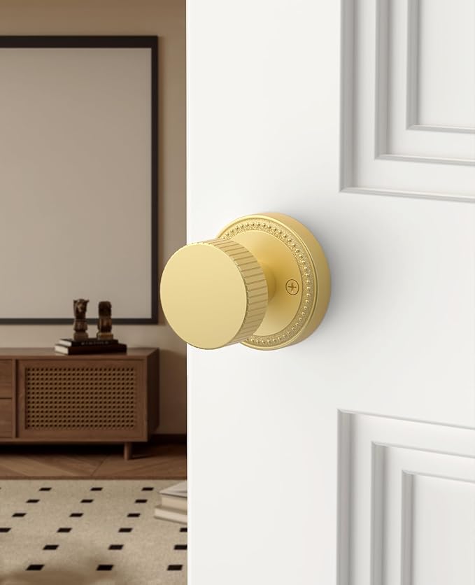 Asidrama 2 Pack Brushed Gold Dummy Door Knob, Non-Turning Decorative Door Lever with Door Knobs for Closet, French Double Doors, Pantry & Interior Push/Pull Use