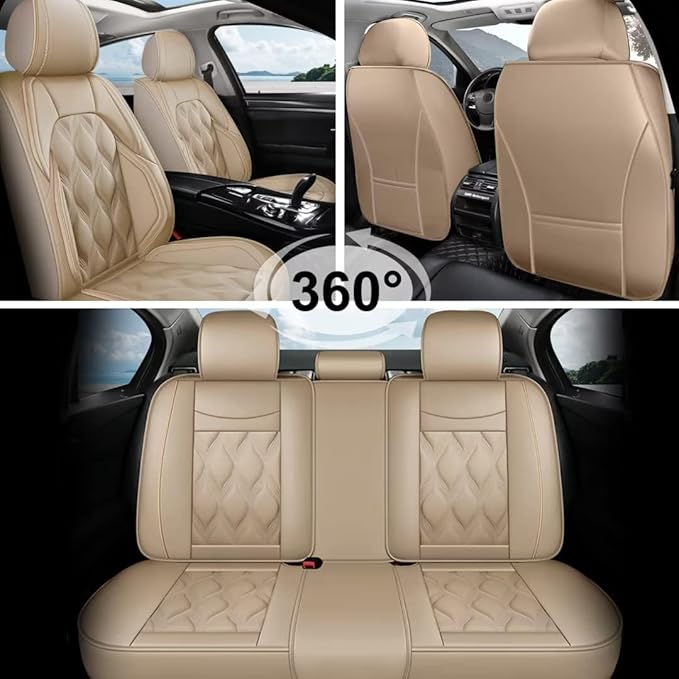 AOMSAZTO Car Seat Covers Full Set Fit for Hyundai Palisade 2020-2026 Waterproof Faux Leather Car Seat Cushions Automotive 5 Seat Covers Set（Beige）