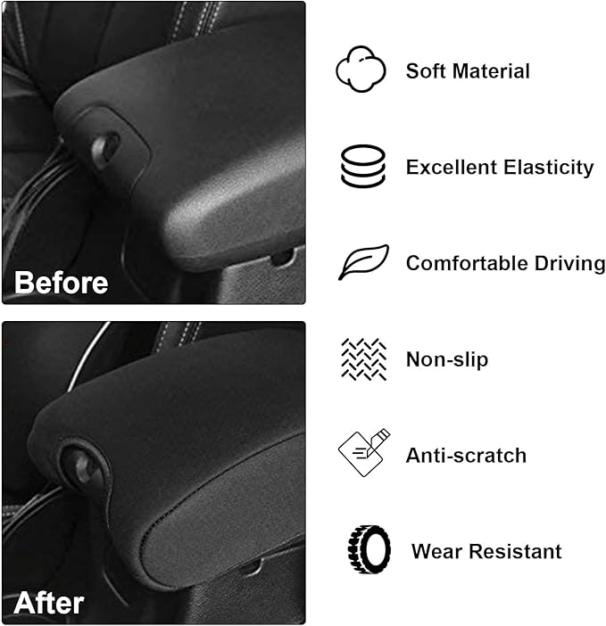 DEDC Neoprene Center Console Armrest Pad Cover for Jeep Wrangler JK Sahara Sport Rubicon X & Unlimited 2011 2012 2013 2014 2015 2016 2017 Black