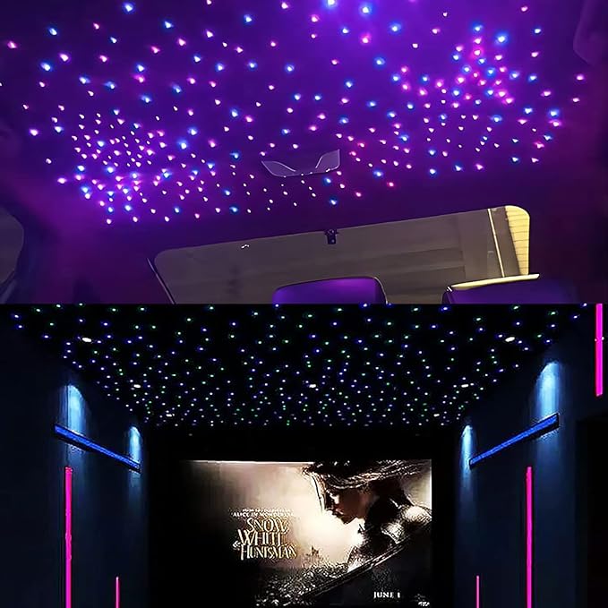 AKEPO New Version 32W Dual-Head 2 Light Color RGBW Fiber Optic Lights, 920pcs of Mixed Optical Fibers in 9.8ft+Small Size Music Activated Fiber Optic Star Ceiling Light for Home/Car Headliner Star