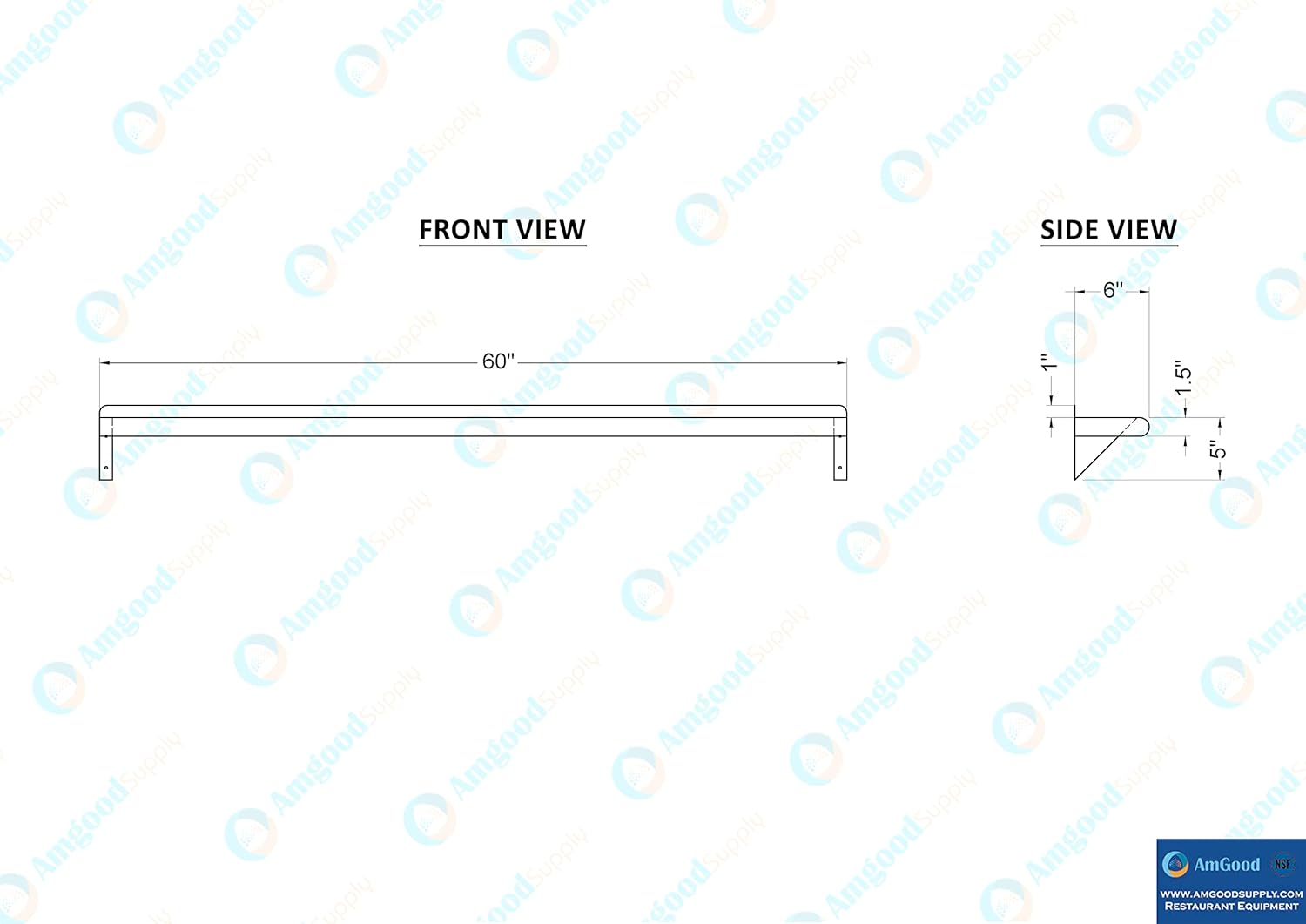 AmGood 60" Long X 6" Deep Stainless Steel Wall Shelf | NSF Certified | Appliance & Equipment Metal Shelving | Kitchen, Restaurant, Garage, Laundry, Utility Room