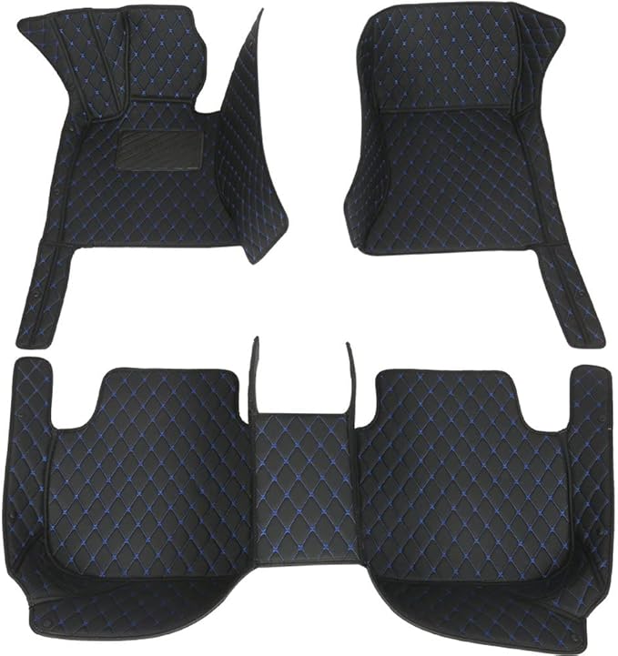 Custom Car Floor Mats Fit for 99% Sedan SUV Sports Car Full Coverage Pads Leather Floor Liners Mat Women Men (Black with Blue line)