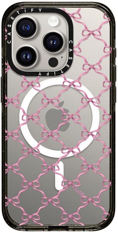 CASETiFY Impact iPhone 15 Pro Case [Slim/Compatible with Magsafe / 8.2 ft. 4X Military Grade Drop Protection] - Entwined in Ribbon - Clear Black