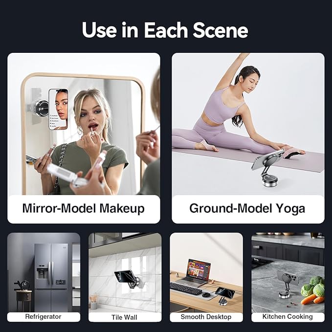 Vacuum Suction Magnetic Car Phone Holder, Electric Magnetic Car Phone Holder Mount Foldable Adjustable Car Mount for iPhone12-16,Mirror/Glass/Screen/Smooth None Porous Surface (Not Charge Phone)