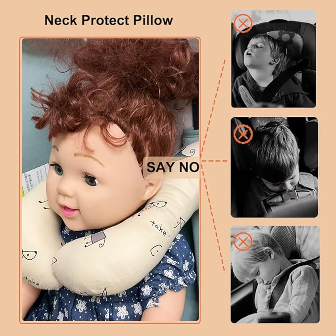 Baby Neck Pillows, Comfortable Baby Travel Head Neck Support for Car Seat Stroller Pushchair, Soft PP Cotton Travel Cushion for 0-2 Years Old Toddler Infant Newborn, Dogs