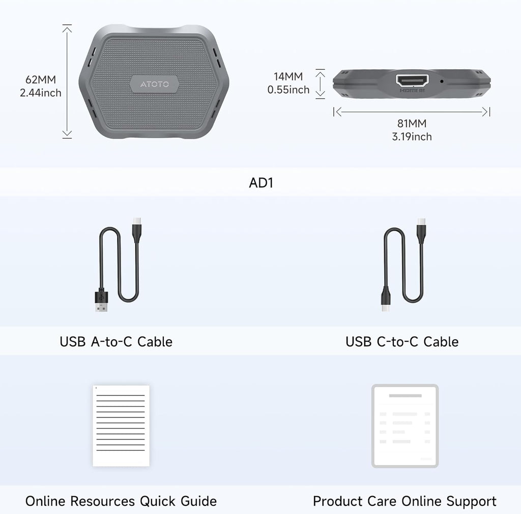 AD1 Wireless Carplay Adapter with HDMI, 2 in 1 Upgraded Dongle for Wired CarPlay Cars, Plug & Play HDMI Multimedia Hub for TV Box/Game Console/DVD/Blu-ray, Bluetooth 5.2, OTA Updates