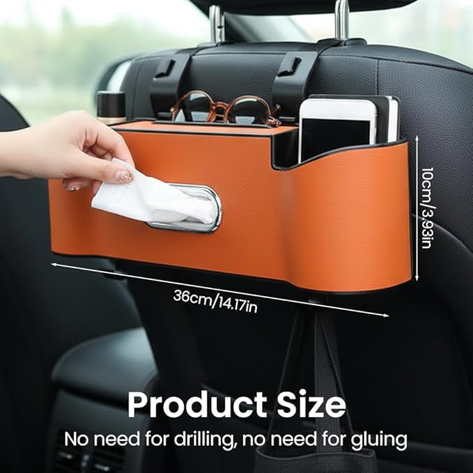 Back Seat Car Organizer with Cup Holder, 2026 New Backseat Car Organizer Back Seat, Multifunctional Car Seat Back Organizer Storage Box with Hooks & Tissue Box, for Drinks, Phone & Handbags (White)
