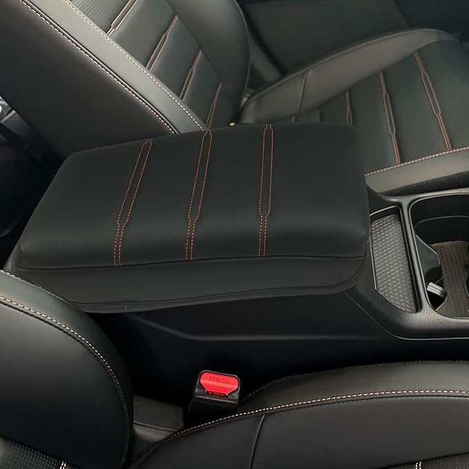 Center Console Cover for 2023 2024 2025 Honda CR-V LX/EX/EXL/Sport/Sport-L/Sport Touring Hybrid, Armrest Lid Cushion Leather Protector Interior Accessories (Black/Extra Thick)