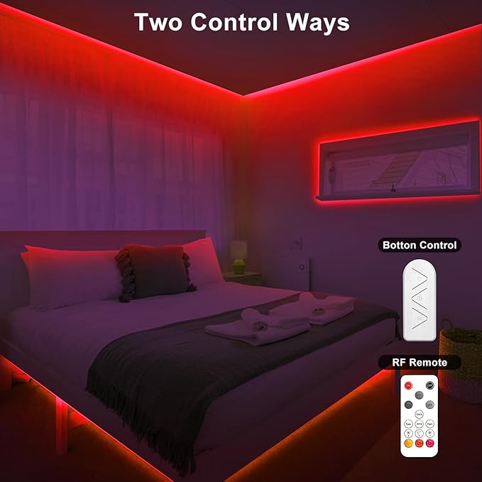 Tatazone 32.8ft Red COB Led Strip Lights with RF Remote, Dimmable Bright Dotless Adhesive Indoor Led COB Light Strip for Cabinet, Painting, Room, Bed