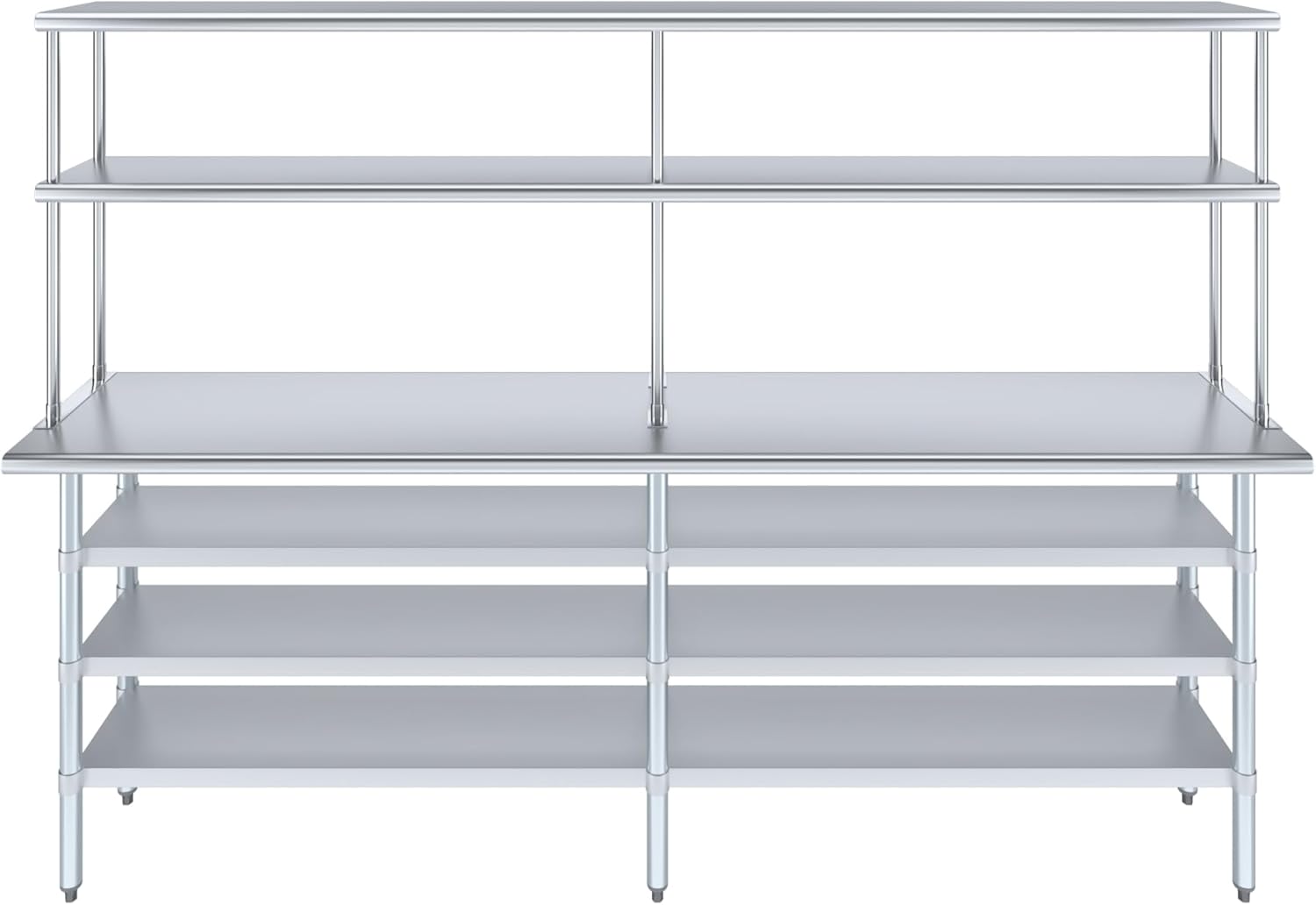 Amgood 18" x 96" Stainless Steel Work Table with 3 Shelves and 12" Wide Double Tier Overshelf | Metal Kitchen Prep Table & Shelving Combo | NSF