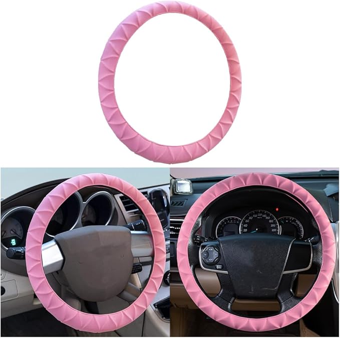 Car Steering Wheel Cover, Anti-Slip Soft Silicone Automotive Steering Wheel Protector, Comfortable Vehicle Steering Wheel Protective Accessories, Universal for RV, SUV, Truck (Pink)