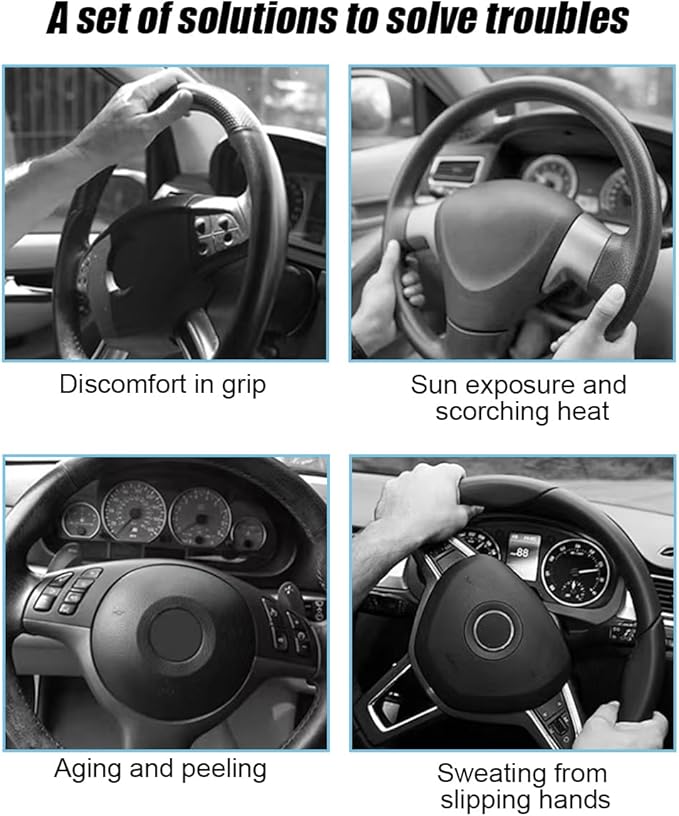 Mandark Car Steering Wheel Cover, 15 Inchs Microfiber Leather Non-Slip Vehicle Steering Wheel Protector, Breathable Auto Interior Protection Accessories, Universal for SUV Sedan Truck (Black/Orange)