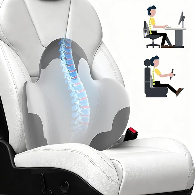 Lumbar Support Pillow for Office Chair, Gaming Chair, Car Driver Seat Back Cushion, Bed & Couch, Gifts for Friends and Parents,Ergonomic Back Support Pillow with Comfortable Memory Foam(Grey/white)