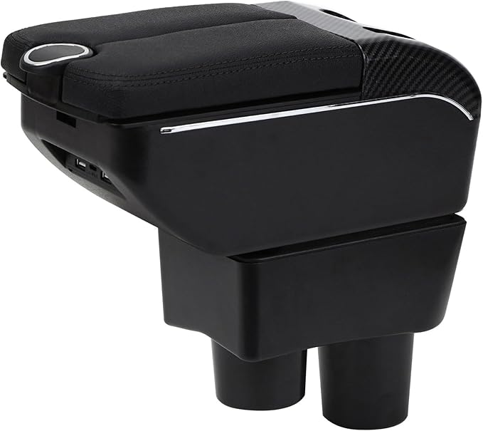 AULPHIKE Compatible with Nissan Versa Armrest 2012-2019 Car Center Console Organizer Armrests Double Door Storage with USB Ports（Black Style）