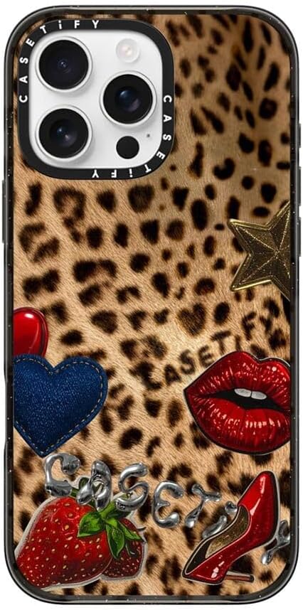 CASETiFY Impact iPhone 16 Pro Max Case [Slim/Compatible with Magsafe / 8.2 ft. 4X Military Grade Drop Protection] - Patched Cheetah - Clear Black