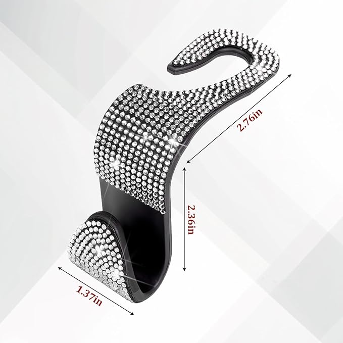 4PCS Bling Car Seat Headrest Hooks, Crystal Rhinestone Vehicle Back Seat Hanger Holder, Auto Interior Headrest Hanging Storage Organizer for Purse Handbag Coat, Universal Fit (White)