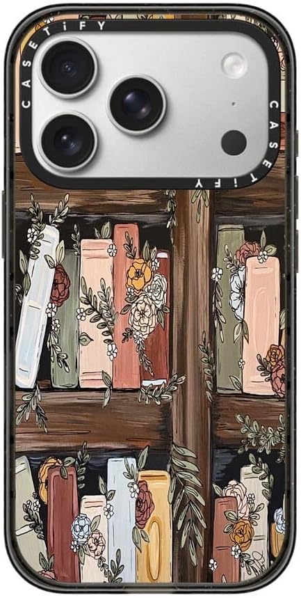 CASETiFY Impact iPhone 17 Pro Case [Slim/Compatible with Magsafe / 8.2 ft. 4X Military Grade Drop Protection] - Bookshelf Garden - Clear Black