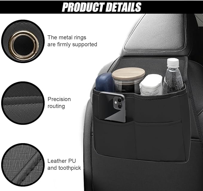 Car Back Seat Organizer, Waterproof PU Leather Car Hanging Storage Bag, Multipurpose Front & Backseat Car Seat Storage Organizer, Universal Interior Car Accessories for Most Vehicles (Black)