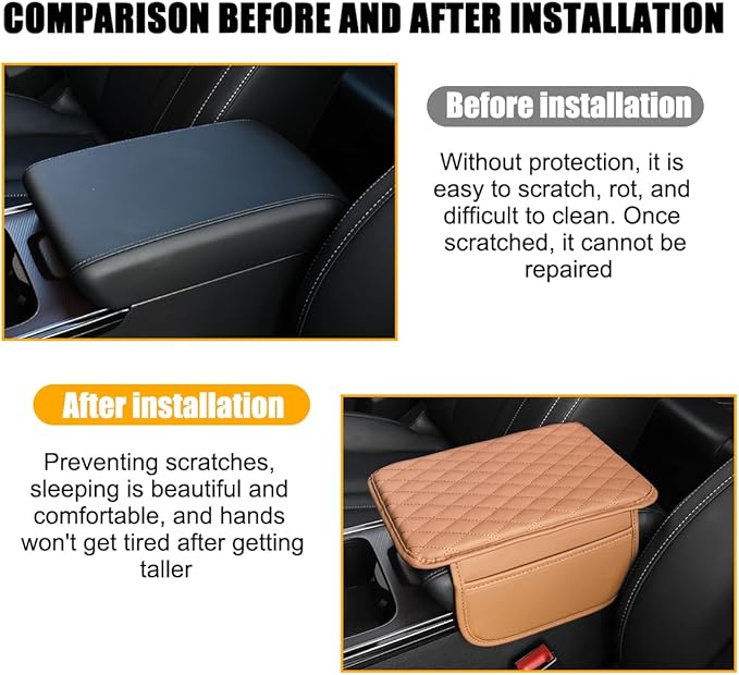 Mandark Car Center Console Cover, Microfiber Leather Vehicle Armrest Protector Cushion with 2 Storage Bags, Auto Interior Arm Rest Seat Box Pad Accessories, Universal for SUV, Sedan, Truck (Orange)