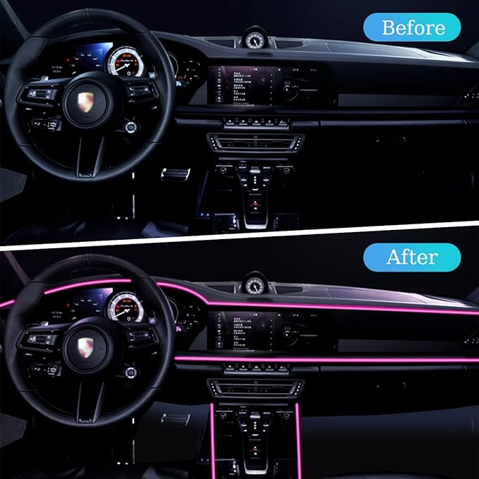 EL Wire LED Strip Lights, USB Auto Neon Light Strip with Sewing Edge, 16FT Electroluminescent Car Ambient Lighting Kit with Fuse Protection, Car Decoration Accessory (Purple/16FT)