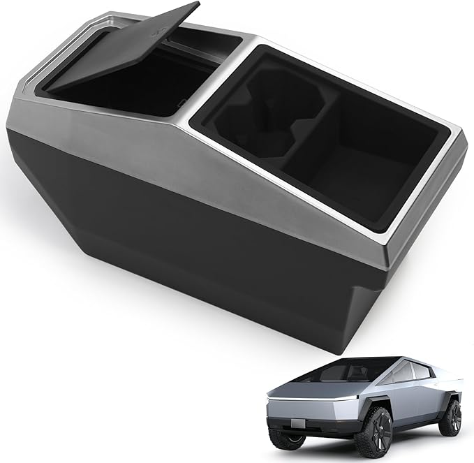 Floor Center Console Organizer for Tesla Cybertruck 2024 2025,Custom Fit Multifunctional Storage Box for 2024 2025 Cybertruck Accessories，Center Console Storage with Cup Holder