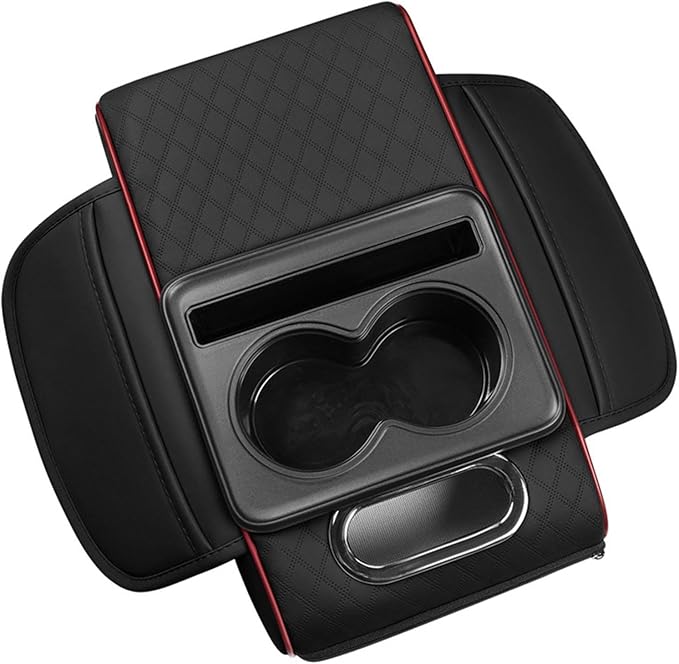 Car Center Console Pad PU Leather Armrest Organizer with Tissue Box Slot for Vehicles, Style H