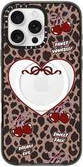 CASETiFY Impact iPhone 16 Pro Max Case [Slim/Compatible with Magsafe / 8.2 ft. 4X Military Grade Drop Protection] - Leopard Cherries - Clear Black