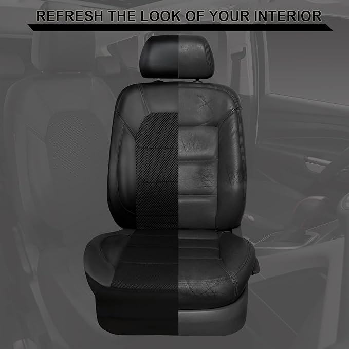 CAR PASS Universal Leather Two Front Seat Covers,Sport seat Covers fits Most Cars, SUVs, Trucks, and Vans Airbag Compatible (Black and Black)