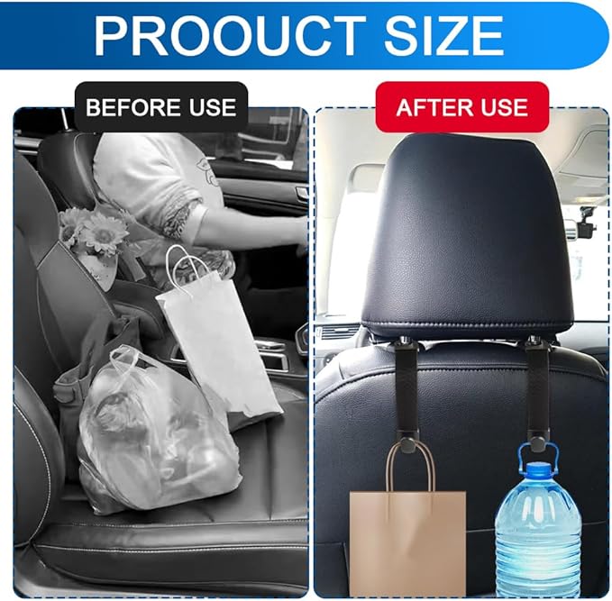 2PCS Car Seat Headrest Hook, Purse Hook for Car, Strong and Durable Backseat Hanger, Universal Auto Interior Accessories Seat Hanging Holders Fit for Hanging Purse Bag Grocery (Black)