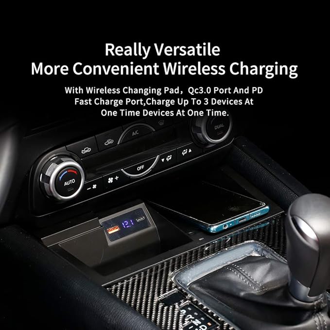 CX-5 Wireless Charger Custom fit for Mazda CX5 2017-2025,15W Qi Fast Charging Central Control Storage with USB Port QC 3.0 36W Individual Control Wireless Charging Station
