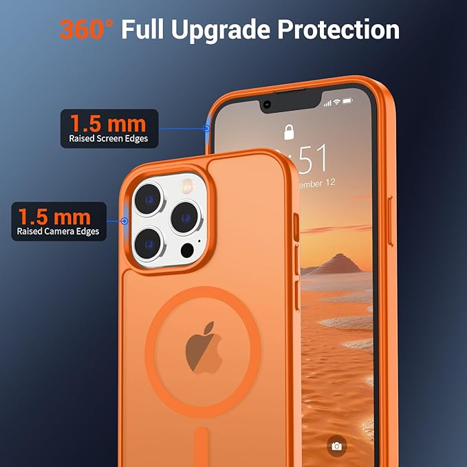 SUPFINE Magnetic for iPhone 13 Pro Max Case with Screen Protector (Compatible with MagSafe) (Military Grade Drop Protection) Translucent Matte Shockproof Phone Cover,Starry Orange