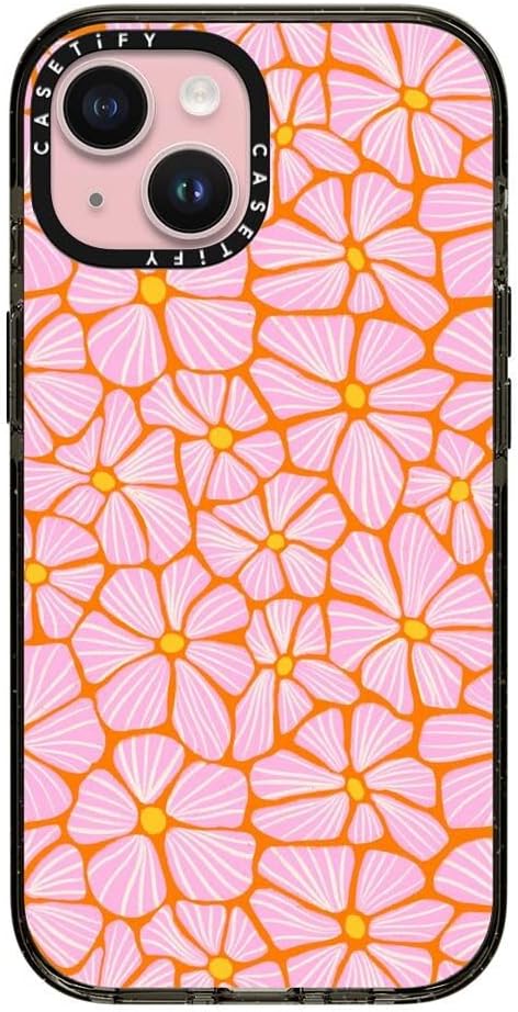 CASETiFY Impact iPhone 15 Case [Slim/Compatible with Magsafe / 8.2 ft. 4X Military Grade Drop Protection] - Mosaic Flowers by Sandra Hutter - Clear Black