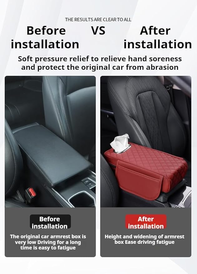 Center Console Cover Arm Rest Cover Leather Car Armrest Box Pad with Pocket Tissue Box Hole Auto Armrest Cover Cushion for Sedan Vehicle (Black)