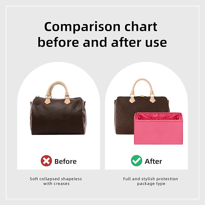 DGAZ Silk Purse Organizer Insert Fits LV Speedy 16/20/25/30/35/40/45 bags，Silky Smooth Bag Organizer，Luxury Handbag & Tote Shaper(Rose lipstick,SP45)