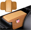 Car Center Console Cover, Leather Vehicle Armrest Cushion Pad with 2 Storage Bags, Auto Interior Middle Console Storage Box Protector Accessories, Universal for SUV, Sedan, Truck (Brown)